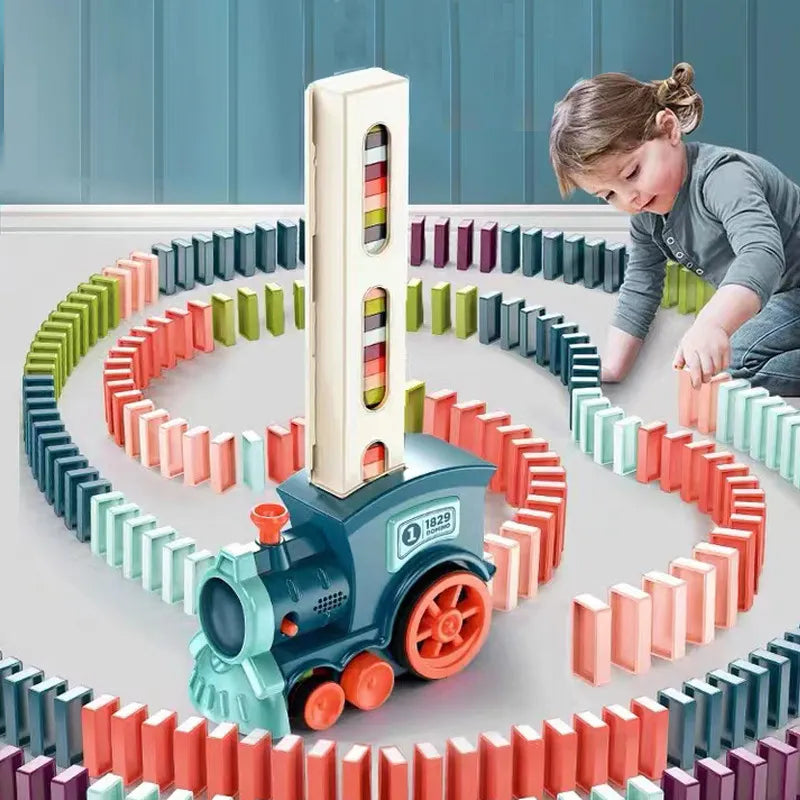 Magic Domino Trein automatische stenenlegger – zet eenvoudig dominostenen op een rij voor spannend en onderhoudend spelplezier voor kinderen en gezinnen.
