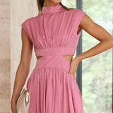 Elegante Dames Jurk met Flowy Pasvorm en Tailleaccent