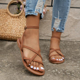Leren Sandalen met Kruisbanden en Enkelbandje