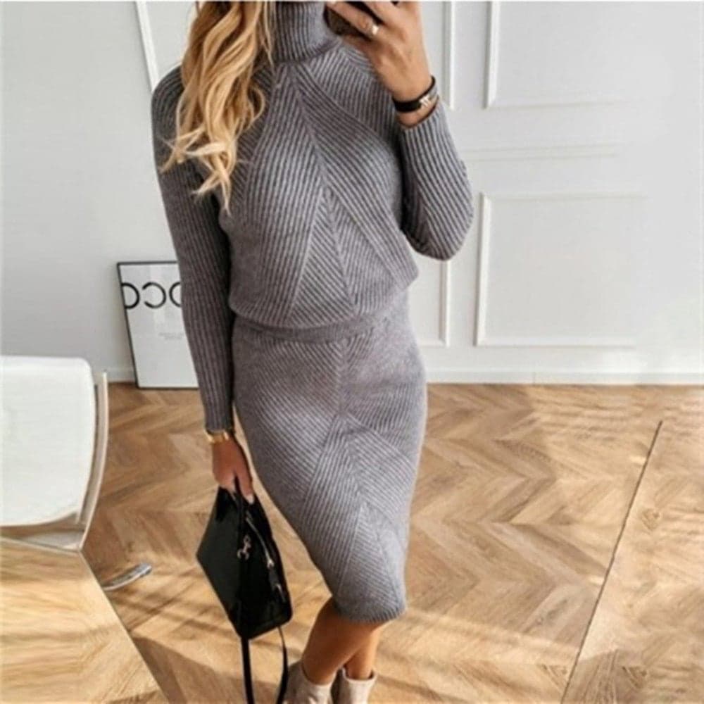 Grijze Gebreide pullover jurk voor dames – Comfortabel en stijlvol voor een casual en warme look.