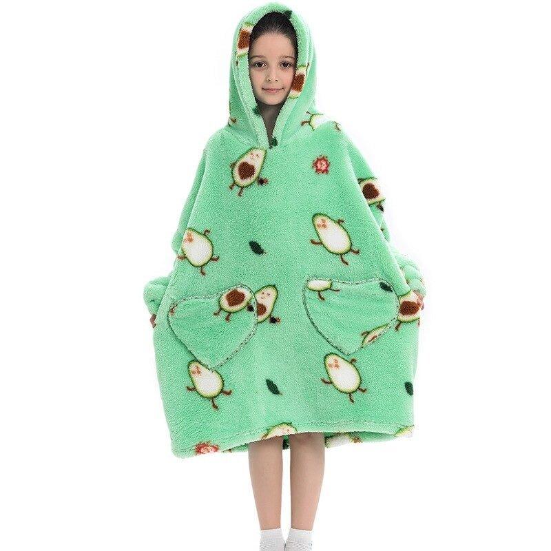 AvoCozy unisex hoodie deken – zachte sherpa en flanel, comfortabele oversized pasvorm voor ultiem warmte- en relaxcomfort.