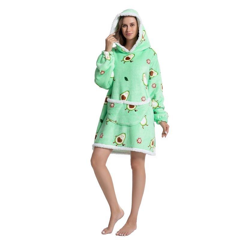 AvoCozy unisex hoodie deken – zachte sherpa en flanel, comfortabele oversized pasvorm voor ultiem warmte- en relaxcomfort.
