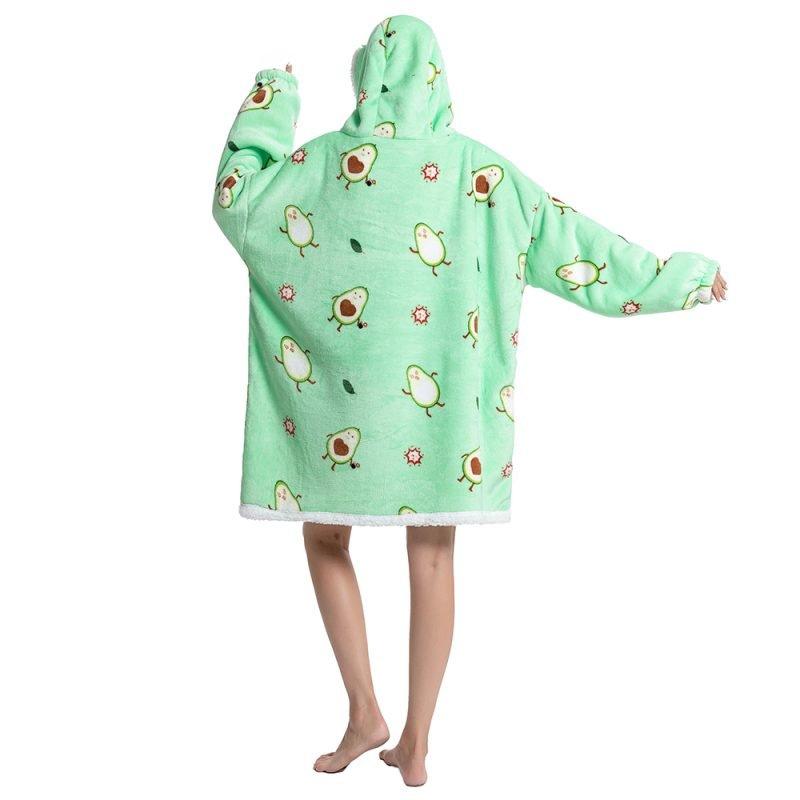 AvoCozy unisex hoodie deken – zachte sherpa en flanel, comfortabele oversized pasvorm voor ultiem warmte- en relaxcomfort.