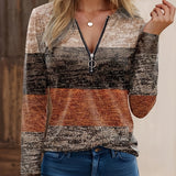 Gestreepte V Hals Trui met Rits Casual en Comfortabel