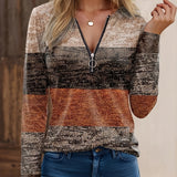 Gestreepte V Hals Trui met Rits Casual en Comfortabel