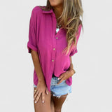 Dames blouse met knoopsluiting en oprolbare mouwen