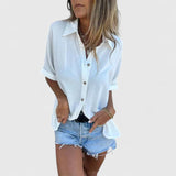 Dames blouse met knoopsluiting en oprolbare mouwen