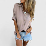 Dames blouse met knoopsluiting en oprolbare mouwen