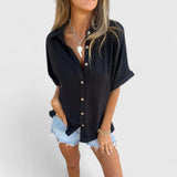 Dames blouse met knoopsluiting en oprolbare mouwen