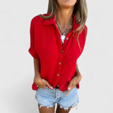 Dames blouse met knoopsluiting en oprolbare mouwen