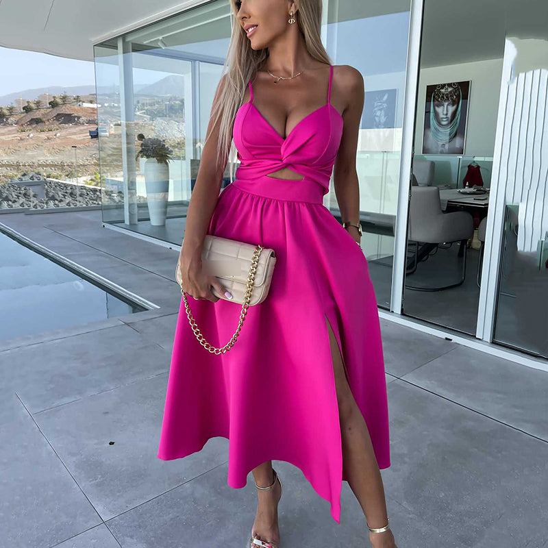Elegante damesjurk met hoge split en spaghettibandjes – luchtige pasvorm, vrouwelijke look en ideaal voor zomerse gelegenheden