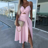 Elegante damesjurk met hoge split en spaghettibandjes – luchtige pasvorm, vrouwelijke look en ideaal voor zomerse gelegenheden