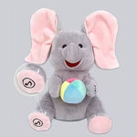 Kiekeboe olifantje – muzikaal knuffelspeelgoed voor baby’s, zacht pluche materiaal en interactief design dat spel en ontwikkeling stimuleert.