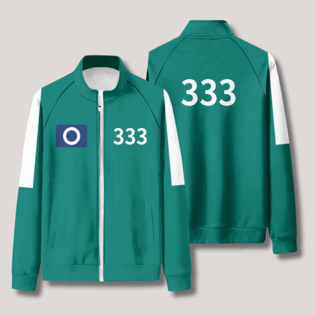 Squid Game kostuum – iconisch groen jumpsuit met nummerprint, replica van het populaire televisieserie outfit, geschikt voor cosplay en themafeesten.
