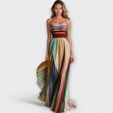 Dames Strapless Maxi Jurk met Geplooide Rok