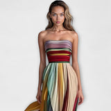 Dames Strapless Maxi Jurk met Geplooide Rok
