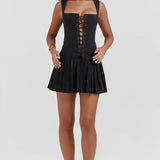 Corset Mini Jurk met Geplooide Rok en Getailleerde Pasvorm