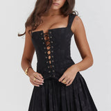 Corset Mini Jurk met Geplooide Rok en Getailleerde Pasvorm