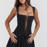 Corset Mini Jurk met Geplooide Rok en Getailleerde Pasvorm