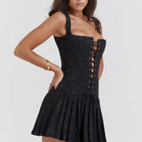 Corset Mini Jurk met Geplooide Rok en Getailleerde Pasvorm