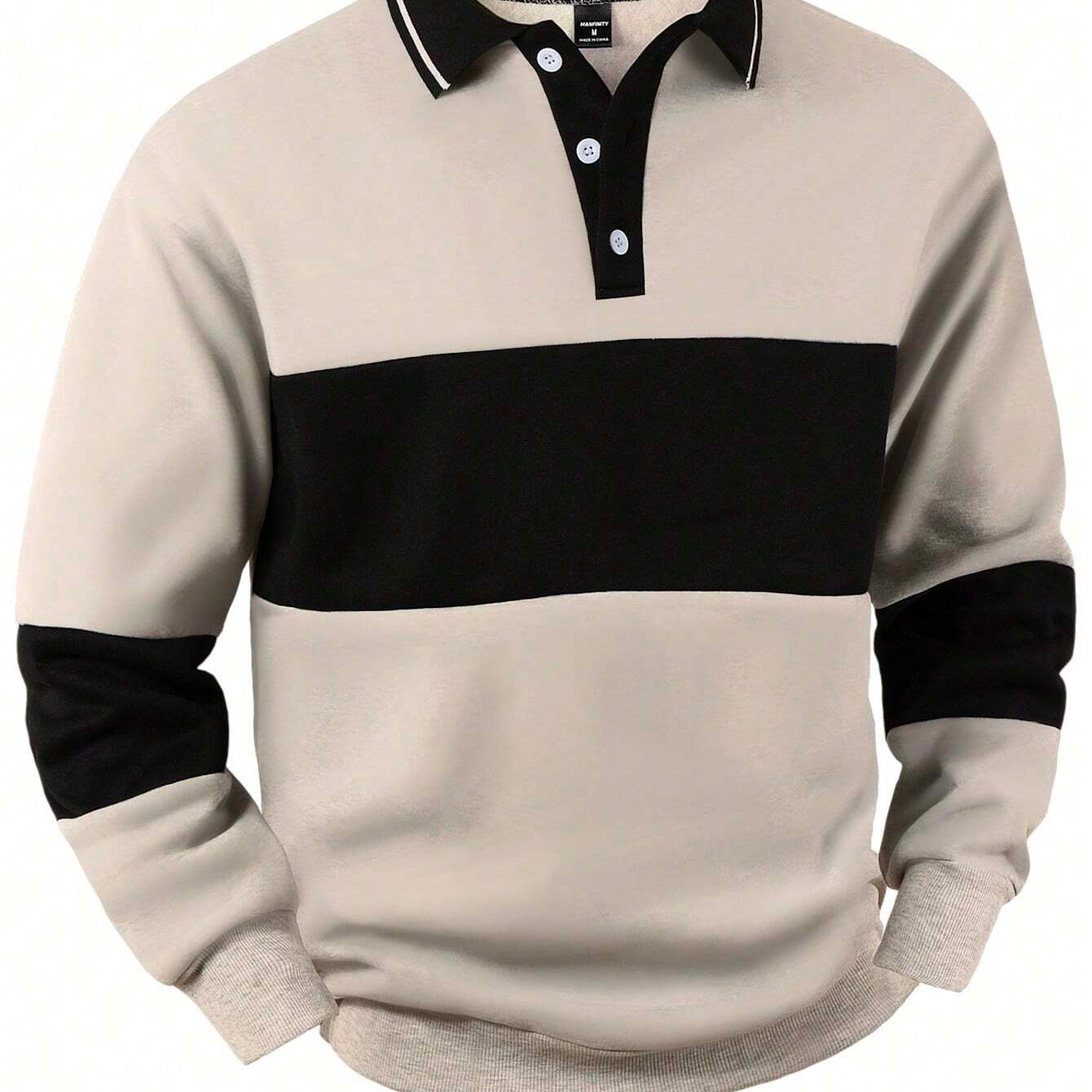 Heren Sweatshirt met Polo Kraag en Contrast Strepen