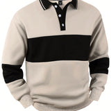 Heren Sweatshirt met Polo Kraag en Contrast Strepen