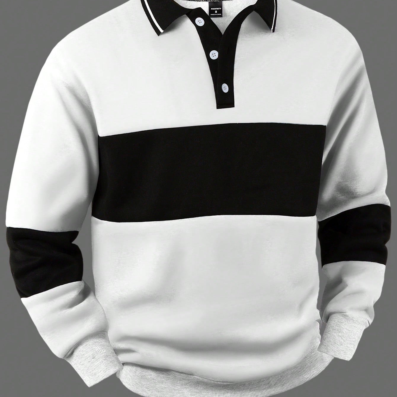 Heren Sweatshirt met Polo Kraag en Contrast Strepen