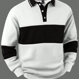 Heren Sweatshirt met Polo Kraag en Contrast Strepen