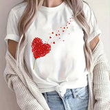 Damski T Shirt Serce Print Casual Krótki Rękaw