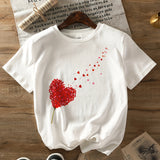 Damski T Shirt Serce Print Casual Krótki Rękaw