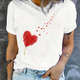 Damski T Shirt Serce Print Casual Krótki Rękaw
