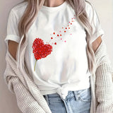 Damski T Shirt Serce Print Casual Krótki Rękaw