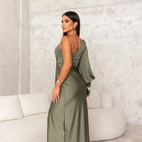 One-Shoulder Maxi Jurk met Gedrapeerd Detail