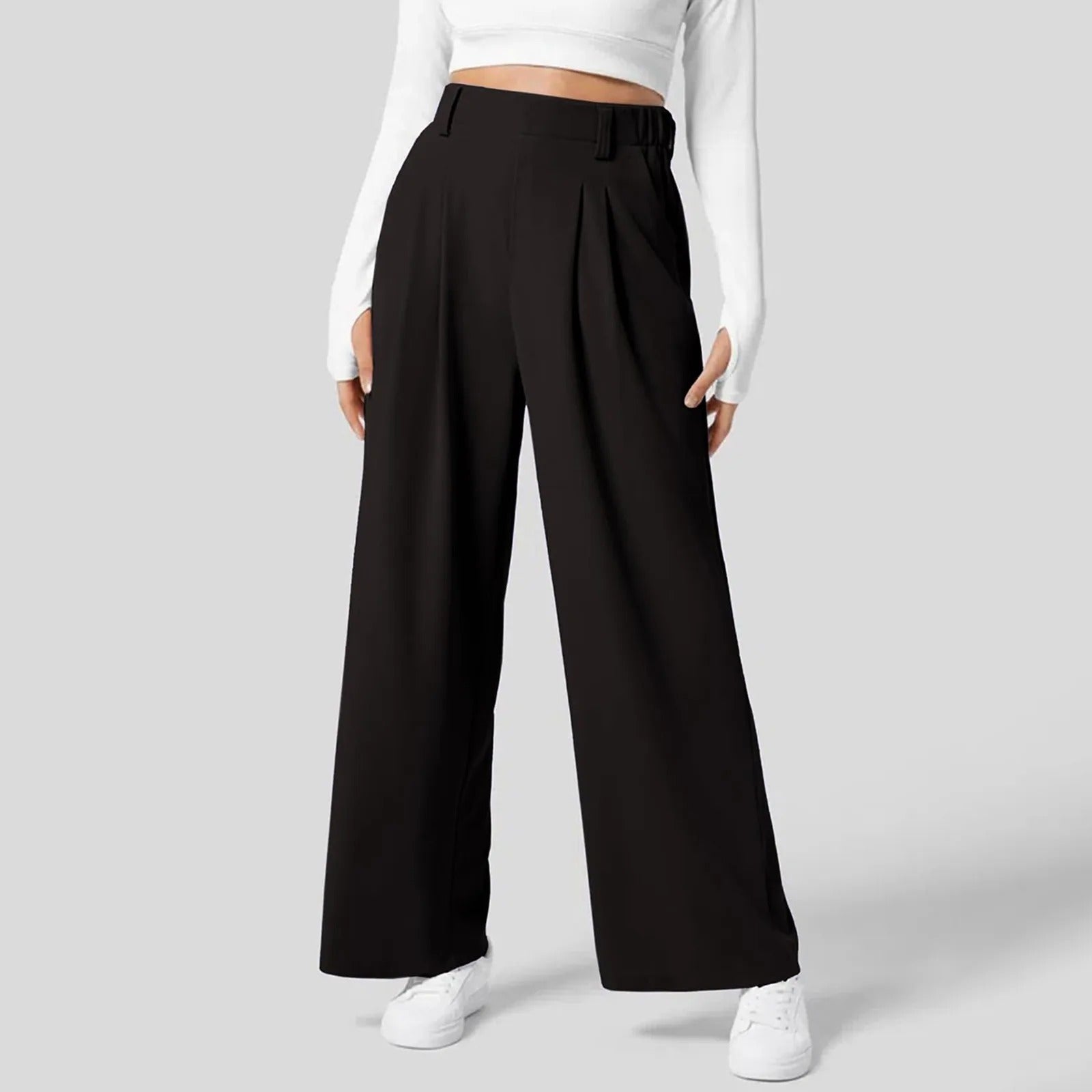 Dames broek met plooien en wijde pijpen