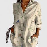 Dames blouse met patchwork bloemenprint en knopen