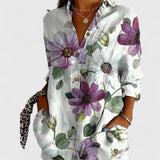 Dames blouse met patchwork bloemenprint en knopen