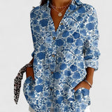 Dames blouse met patchwork bloemenprint en knopen