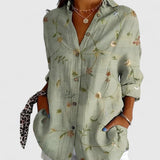Dames blouse met patchwork bloemenprint en knopen