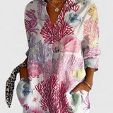 Dames blouse met patchwork bloemenprint en knopen