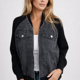 Denim Jas met Contrast Mouwen en Knopen