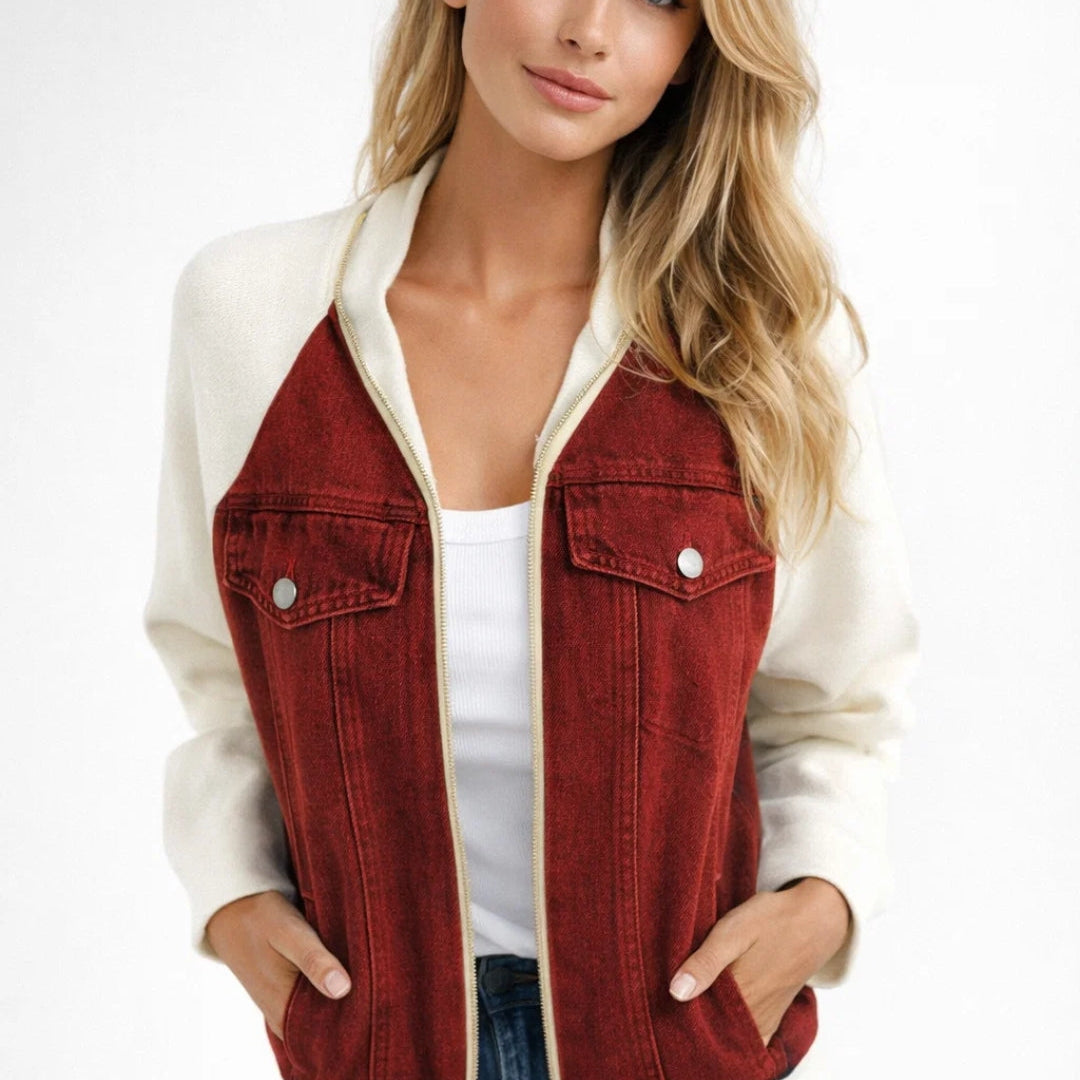 Denim Jas met Contrast Mouwen en Knopen