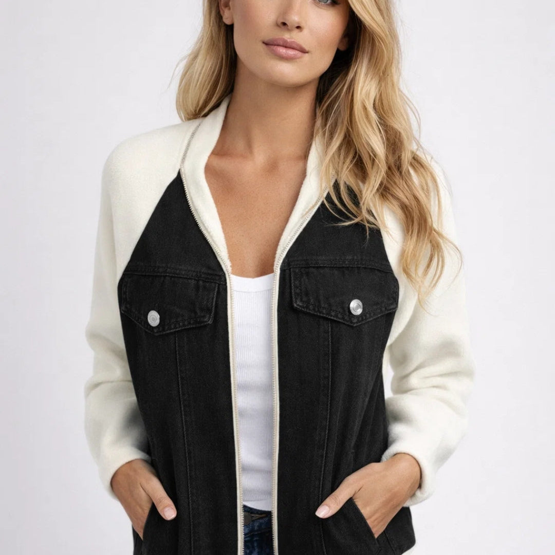 Denim Jas met Contrast Mouwen en Knopen