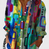 Dames blouse met geometrische print en knoopsluiting
