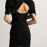 Mini Jurk met Pofmouwen en Gedrapeerde Taille
