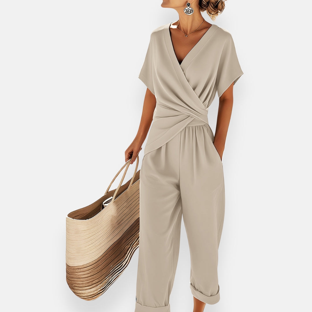 Jumpsuit met Overslaghals en Tailleknoop