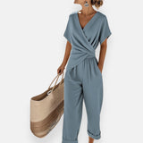 Jumpsuit met Overslaghals en Tailleknoop
