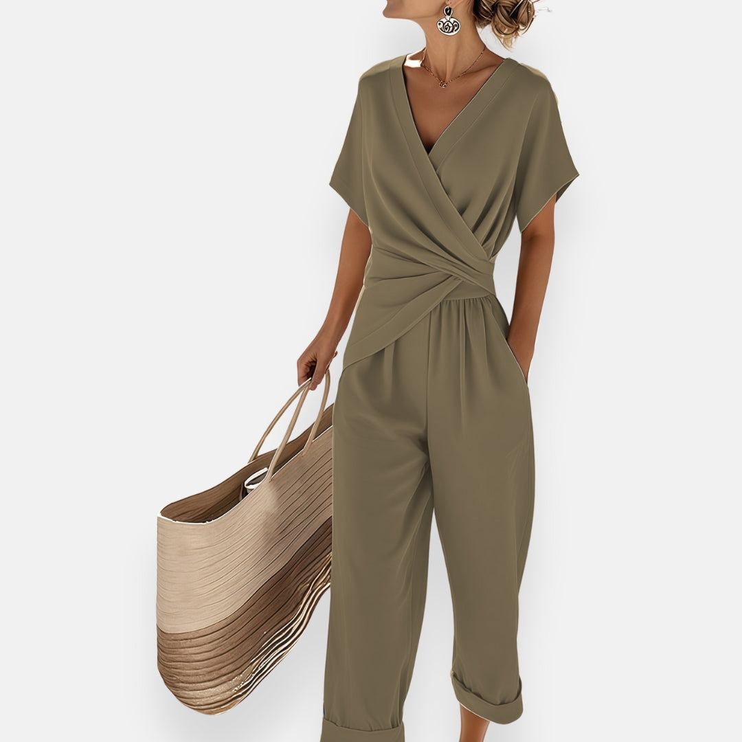 Jumpsuit met Overslaghals en Tailleknoop