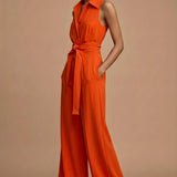 Mouwloze Jumpsuit met Reverskraag en Tailleceintuur