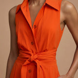 Mouwloze Jumpsuit met Reverskraag en Tailleceintuur