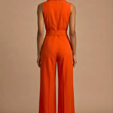 Mouwloze Jumpsuit met Reverskraag en Tailleceintuur